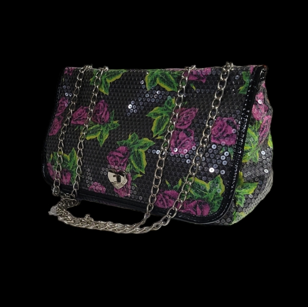 BETSEY Johnson Purple Rose Sequence Embellished Handbag - Picture 10 of 14